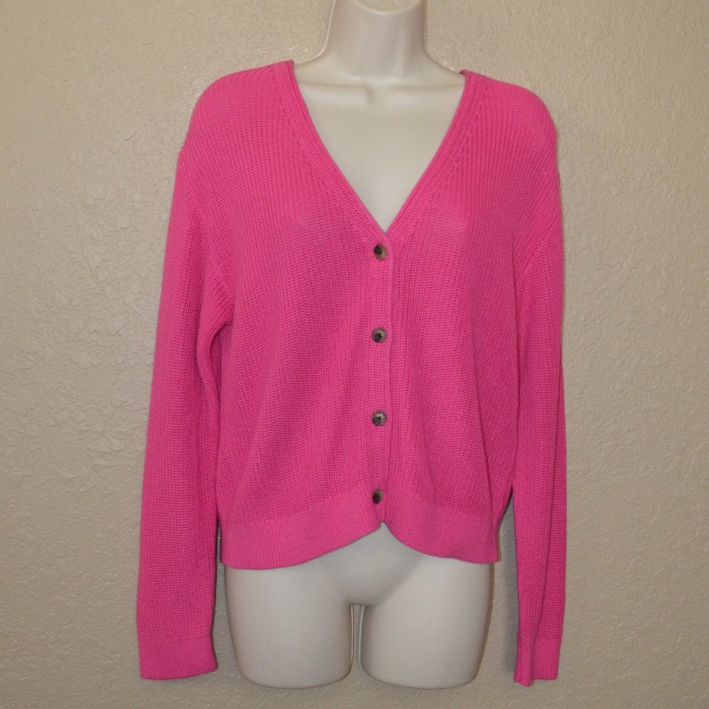 Velvet by Graham & Spencer Hot Pink V-Neck Button Cardigan